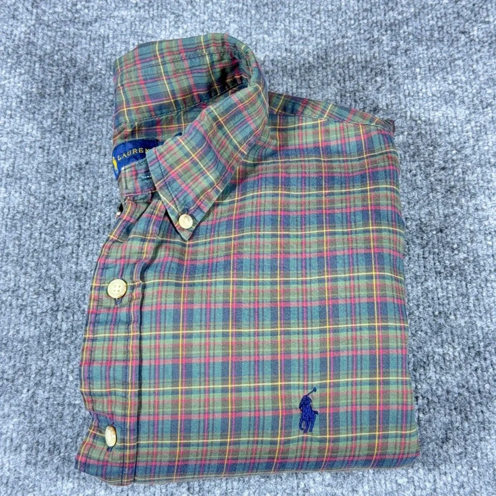 Polo Ralph Lauren Mens Green Plaid Button Down Shirt Cotton Long Sleeve XL